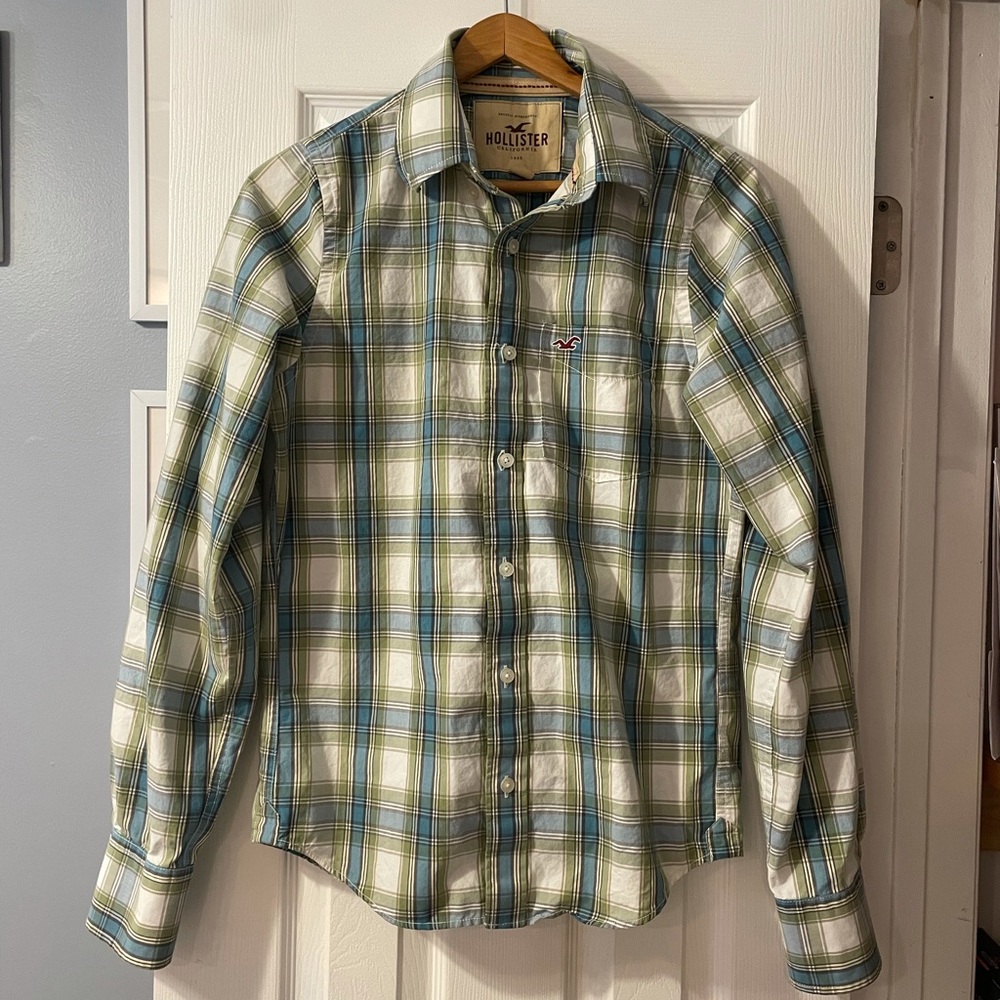 Mens small hollister casual button down long sleeve shirt beach surf